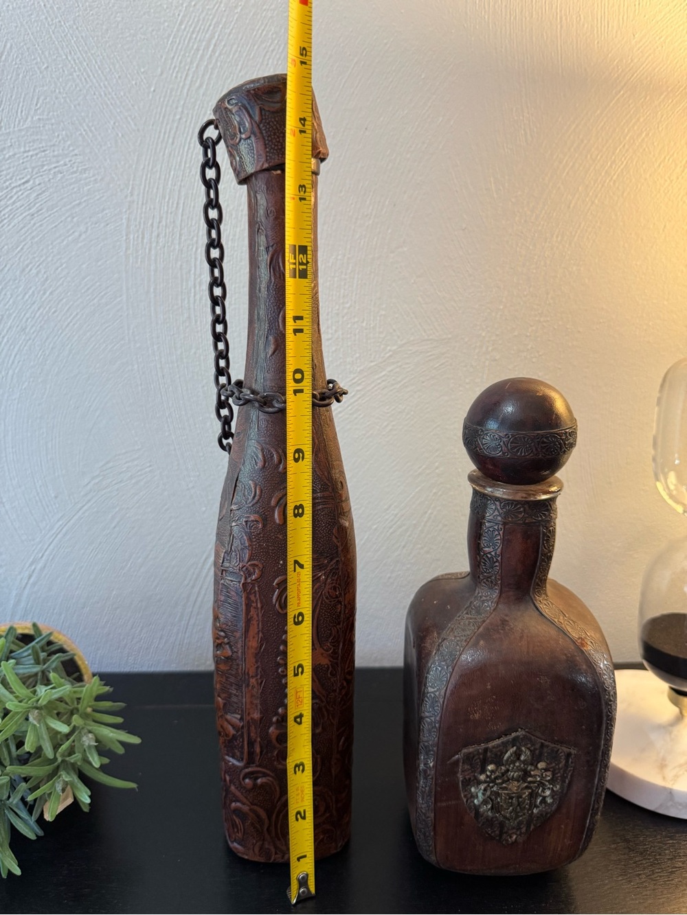 Vintage leather wrapped glass decanters - Picture 10 of 13